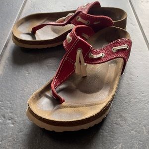 Birkenstock red & white leather sandals